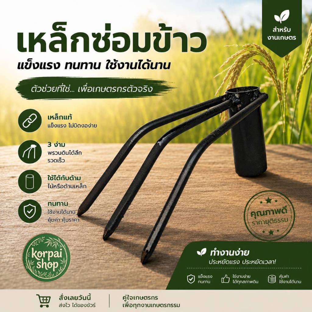 คราดซ่อมข้าว เหล็กซ่อมข้าว ขนาด6หุน ไม้ย้ายข้าวในนาแทนการปักดำไม่ปวดหลังสะดวกรวดเร็ว