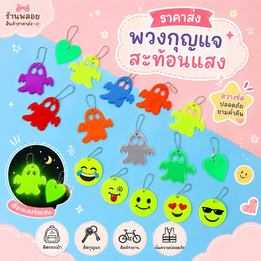 1ชิ้น พวงกุญแจสะท้อนแสง ห้อยกระเป๋า พวงกุญแจ น่ารักๆ