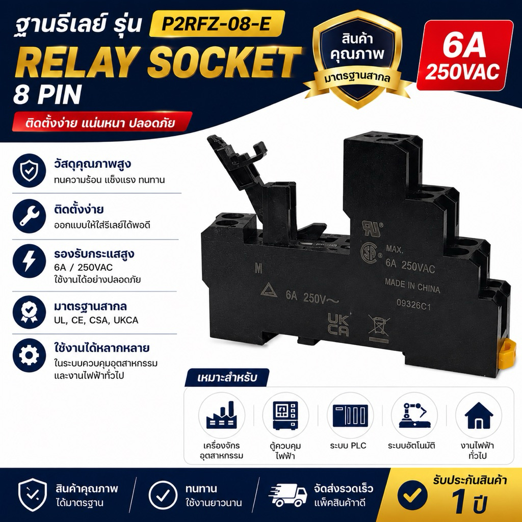 socket P2RFZ-08-E สำหรับรีเลย์ของแท้  G2R-2-SN ฐานใหม่ P2RFZ-08-E 8 ขา P2RF-08-E