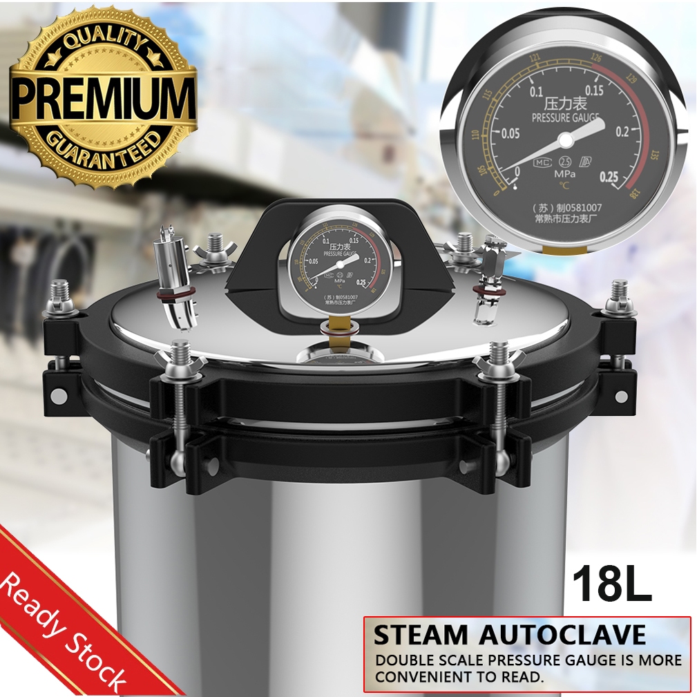 18L เครื่องนึ่งฆ่าเชื้อด้วยไอน้ำ Steam Autoclave Portable High Temperature Pressure Pot Stainless Steel Machine