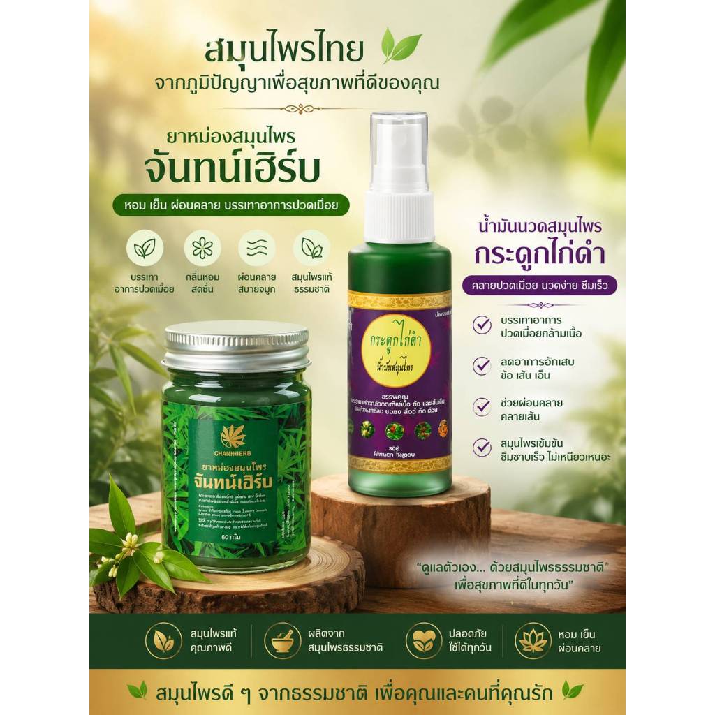 น้ำมันนวดสมุนไพรจันทร์เฮิร์บ X2