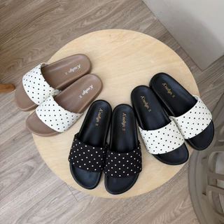 A’nolyn รุ่น POLKA [แนะนำ+เพิ่ม 1 ไซส์]รองเท้าแตะสวมลายจุด Polkadot พื้นหนังนุ่ม สวมใส่สบาย ดีไซน์ทันสมัย สำหรับทุกโอกาส