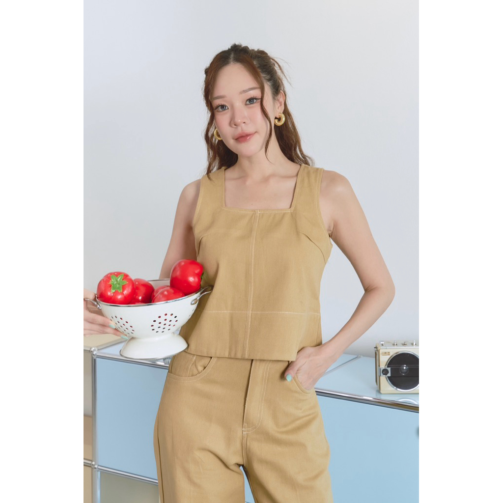 ร255 “Caramel Set”(คาราเมล) งานเซ็ทยีนส์ำเย็บด้ายขาวแบบเก๋