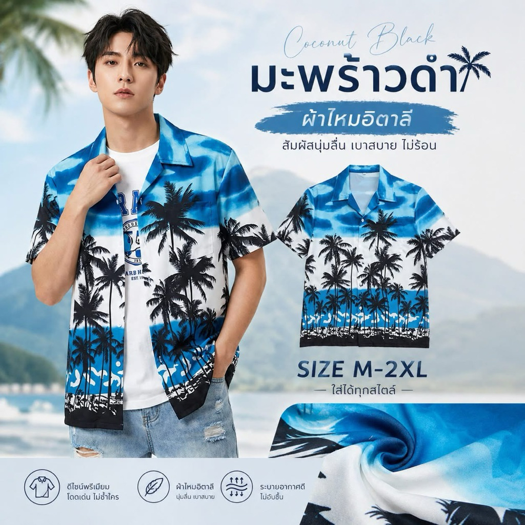 เสื้อฮาวาย เสื้อเชิ้ต #ลายมะพร้าว พร้อมส่ง!!