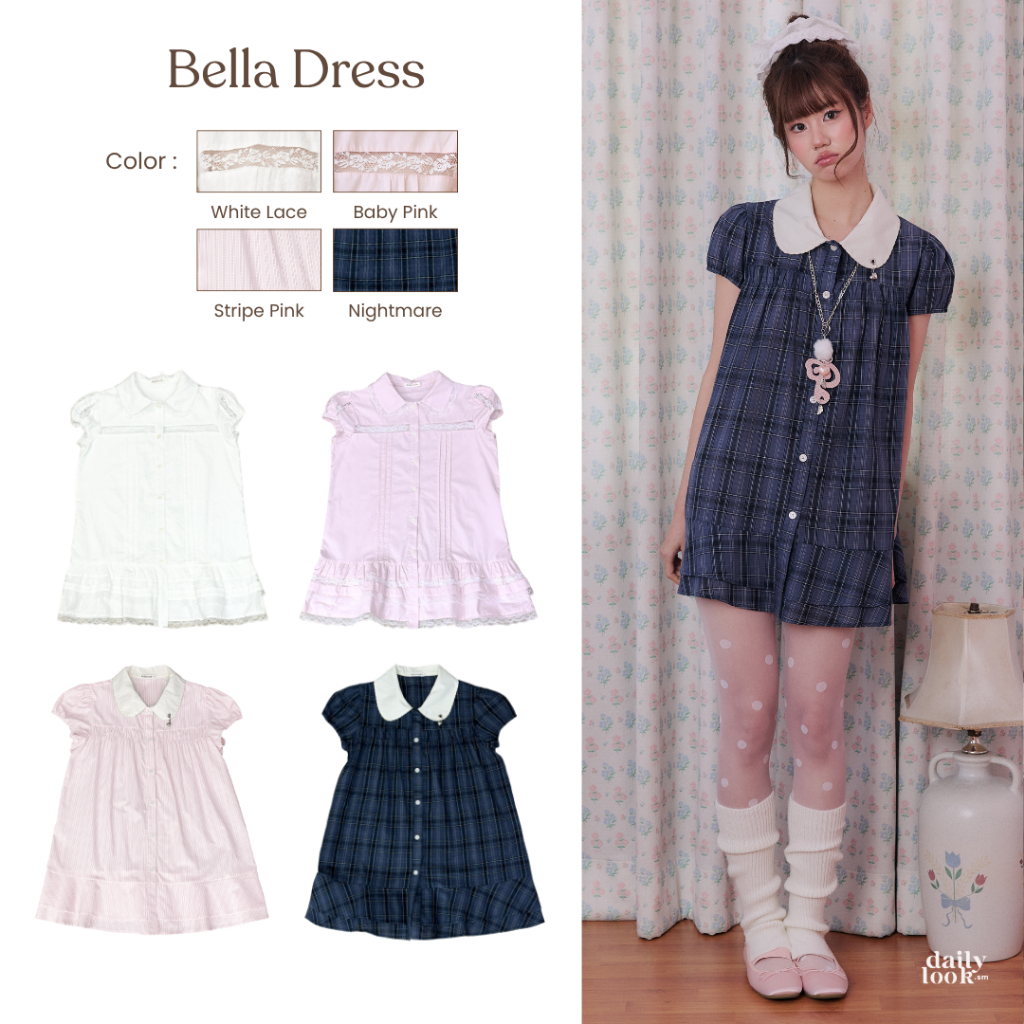 DAILYLOOK.SM --- Bella dress มินิเดรสคอปก แขนตุ๊กตา กระโปรงระบายสองชั้น