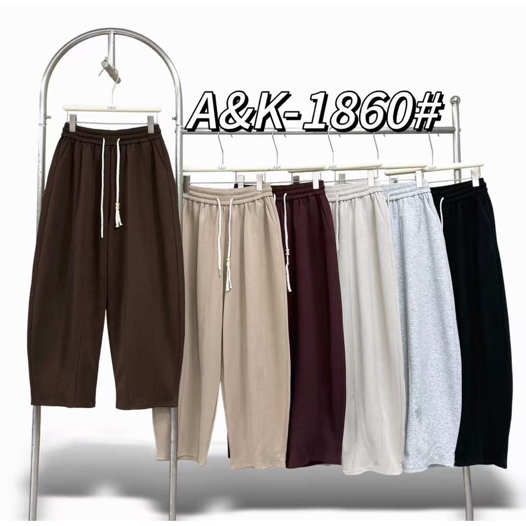 รหัส1860กางเกงวอร์มขายาวทรงบาเรลผ้านาโนป้ายA&Kผ้านิ่มใส่สบายฟรีไซส์เอวสูง