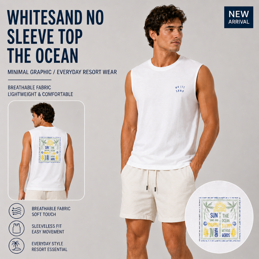 WhiteSand No-Sleeve Top | เสื้อยืดแขนกุด ลาย The Ocean