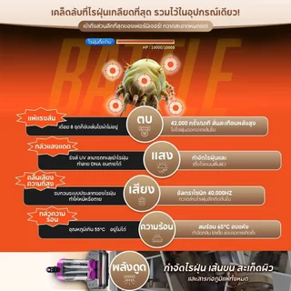 【New 2026】กำจัดไรฝุ่นเกรดการแพทย์ เครื่องกำจัดไรฝุ่น ฆ่าเชื้อ129800Pa อบแห้งด้วยอุณหภูมิสูง65℃ เครื่องดูดไรฝุ่น