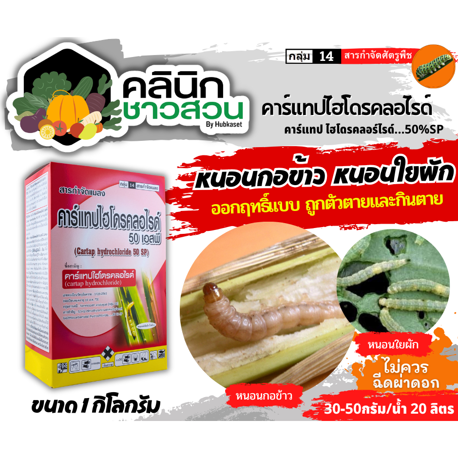 🥬 คาร์เเทปไฮโดรคลอไรด์ บรรจุ 1กิโลกรัม  กำจัดหนอนกอ หนอนม้วนใบ หนอนกระทู้ เพลี้ยอ่อน เป็นพิษต่อผึ้งต่ำ