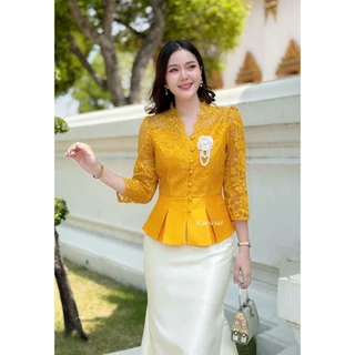 รวมเสื้อเหลือง มีทั้งลูกไม้ ไหมสี่เส้น งานอัดกาวทุกตัว ตัดเย็บเข้ารูปสวยสง่า
