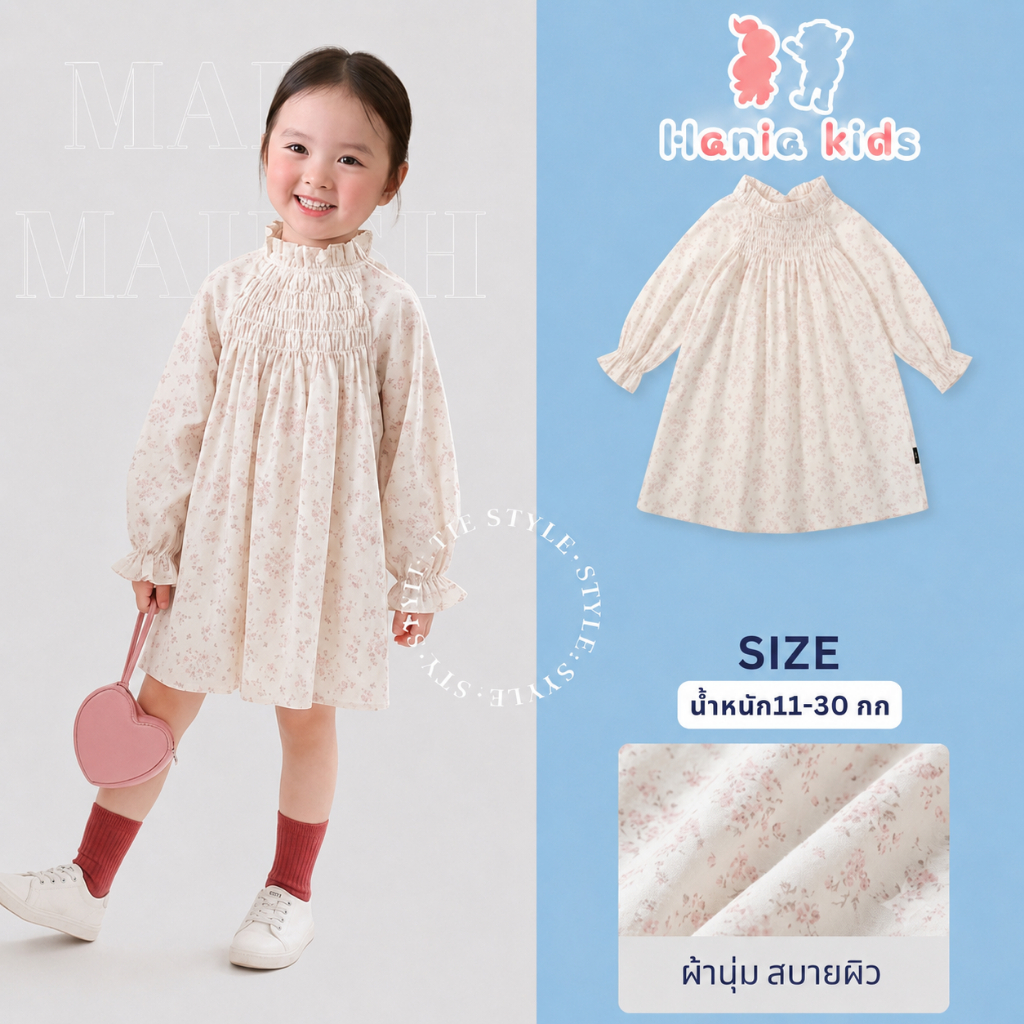 Hania kids พร้อมส่ง เดรสกระโปรงลายดอกไม้ สไตล์เกาหลี ชุดเดรสผู้หญิงเด็กน่ารัก K3134580