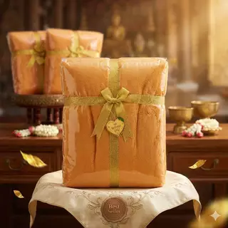 ผ้าห่มนาโนขนาด 6 ฟุตสีเหลือง ผ้าห่มพระสงฆ์ ผ้าห่มถวายพระแพคในซองพลาสติกผูกโบว์สีทองสวงงามพร้อมคำถวายสังฆทานสินค้าพร้อมส่