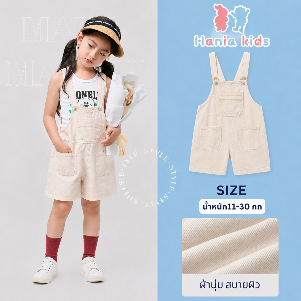 Hania Kids พร้อมจัดส่ง เอี๊ยมขาสั้น สไตล์เกาหลี สำหรับเด็กผู้หญิง - MX3124109