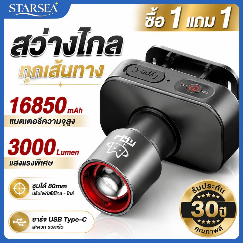 [COD] ไฟฉายคาดหัว IPX6 ไฟคาดหัว ส่องไกล ไฟคาดหัว LED 16850mAh ส่องกบ เดินป่า ลุยฝนได้ สว่างมาก รับประกันความสว่าง AJ-158