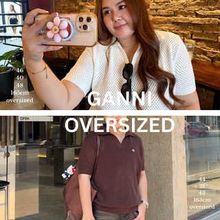 (พร้อมส่ง) MUSTNIMAL | GANNI knit polo เสื้อไหมพรมโปโล ผ้าหนานุ่ม ฉลุระบายอากาศ ใส่ทำงานได้ FREESIZE