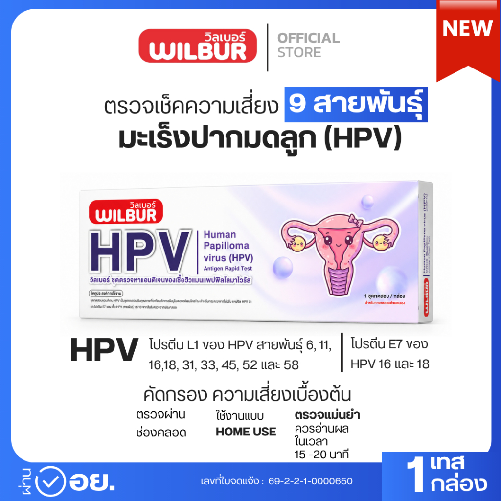 Wilbur ชุดตรวจ HPV ชุดตรวจ HPV 9 สายพันธุ์ ฮิวเเมนแพปพิลโลมาไวรัส Human papilomavirus ตรวจเเม่นยำ ได