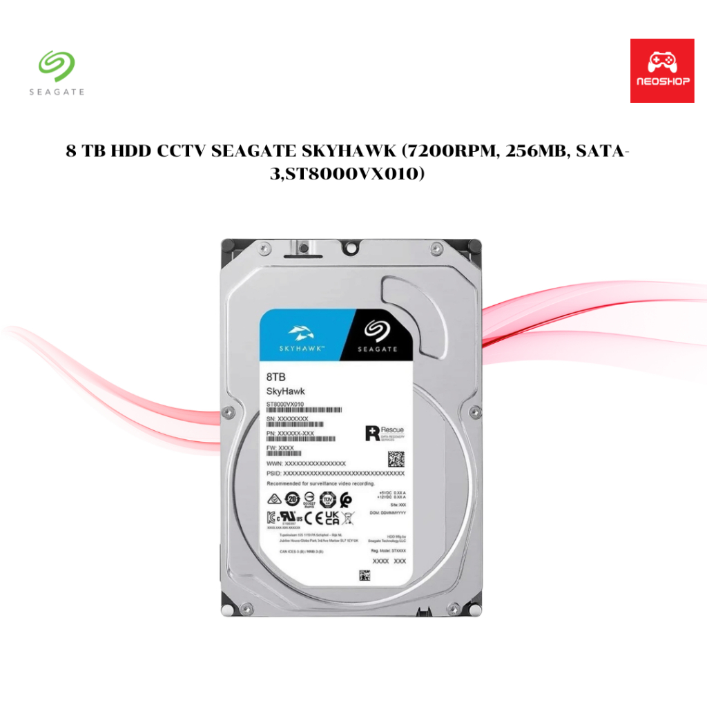 8 TB HDD CCTV SEAGATE SKYHAWK (7200RPM, 256MB, SATA-3,ST8000VX010)