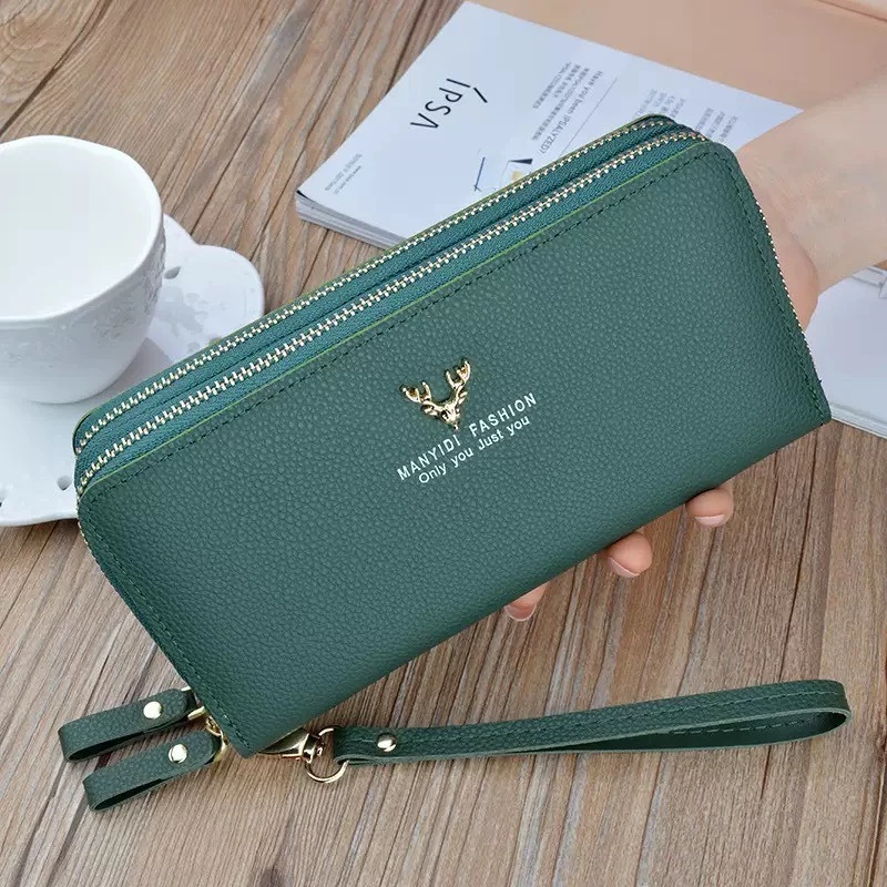 กระเป๋าสตางค์ กระเป๋าสตางค์ใบยาวซิปคู่ ใส่เหรียญได้(GC-056)) ใส่บัตรได้ ธนบัตรใส่ได้ไม่ต้องผับ โลโก้น้องกวาง