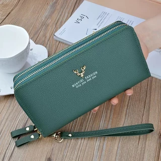 กระเป๋าสตางค์ กระเป๋าสตางค์ใบยาวซิปคู่ ใส่เหรียญได้(GC-056)) ใส่บัตรได้ ธนบัตรใส่ได้ไม่ต้องผับ โลโก้น้องกวาง