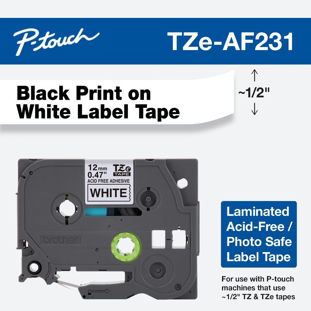 Brother Genuine P-Touch TZe-231 4-Pack Tape (TZE231 631 431)(12mm x 8m) Laminated Black on White