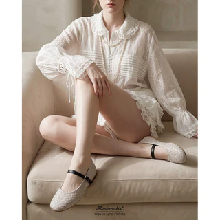 𝐌𝐈𝐍𝐈𝐌𝐀𝐋𝐈𝐒𝐓 รองเท้าคัทชูหนังลูกวัว รุ่น Woven jane หน้าเท้ากว้าง มีซัพพอร์ต ไม่กัดเท้า