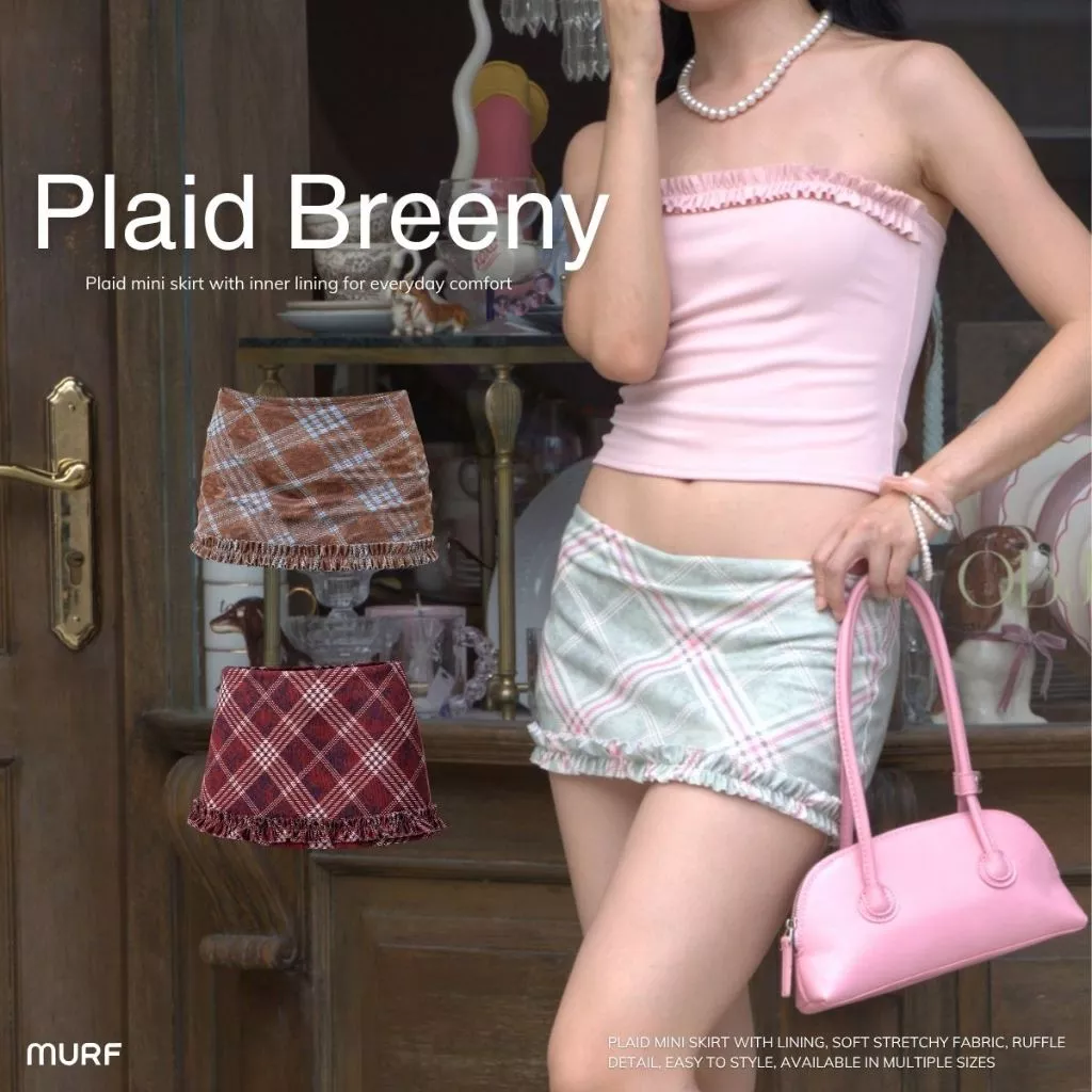 Plaid Breeny Mini Skirt | กระโปรงสั้นลายสก็อต มีซับ ผ้ายืดนุ่ม ใส่สบาย มีไซส์ให้เลือก แต่งระบาย| MURF.BKK | B216