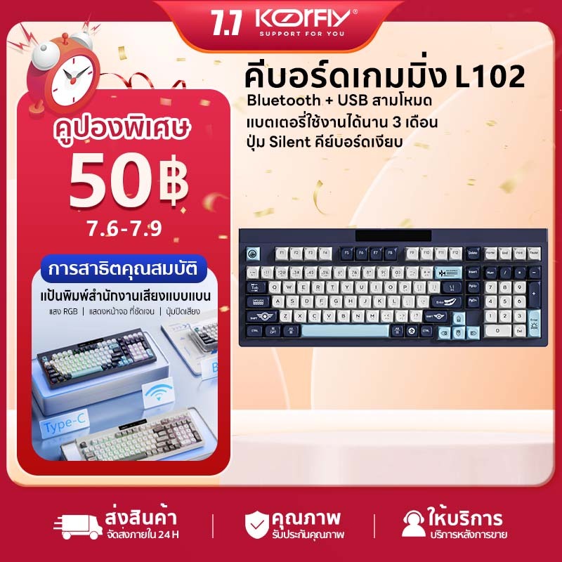 [Smart Screen] LANGTU L102 คีย์บอร์ดไร้สาย RGB เชื่อมต่อ 3 ระบบ แป้นพิมพ์ภาษาไทย บางเฉียบ กันน้ำ สำหรับ iPad/PC/Mac