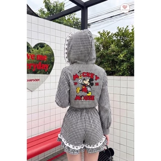 (มี3XL) Passion Scott Set เซ็ต 2 ชิ้นผ้าตอตตอนสก็อต เสื้อกระดุมหน้ามีฮู้ด + กางเกงขาสั้นมีกระเป๋า ปักทั้งชุด