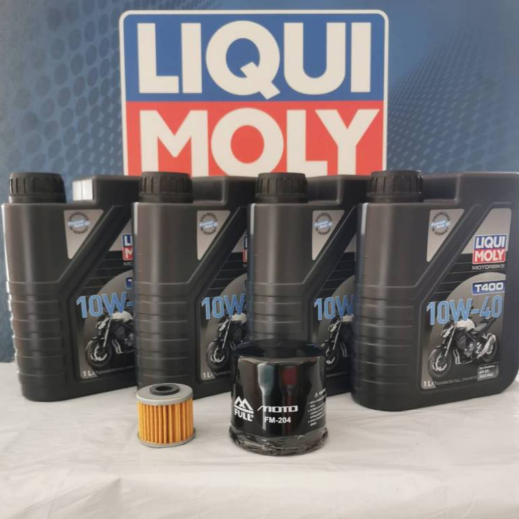 ชุดถ่ายน้ำมันเครื่องLIQUI MOLY(T400) 10W-40 4 ลิตร ฟรี กรองน้ำมันเครื่อง FM-204 & FR-117 สำหรับ HOND