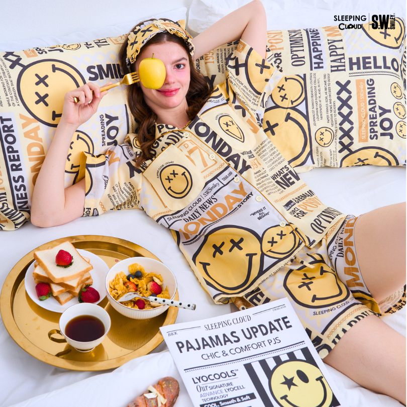 ชุดนอน SLEEPING CLOUD | ชุดนอน 100% LYOCELL ผ้านุ่ม เย็น ใส่สบาย : Newspaper Monday