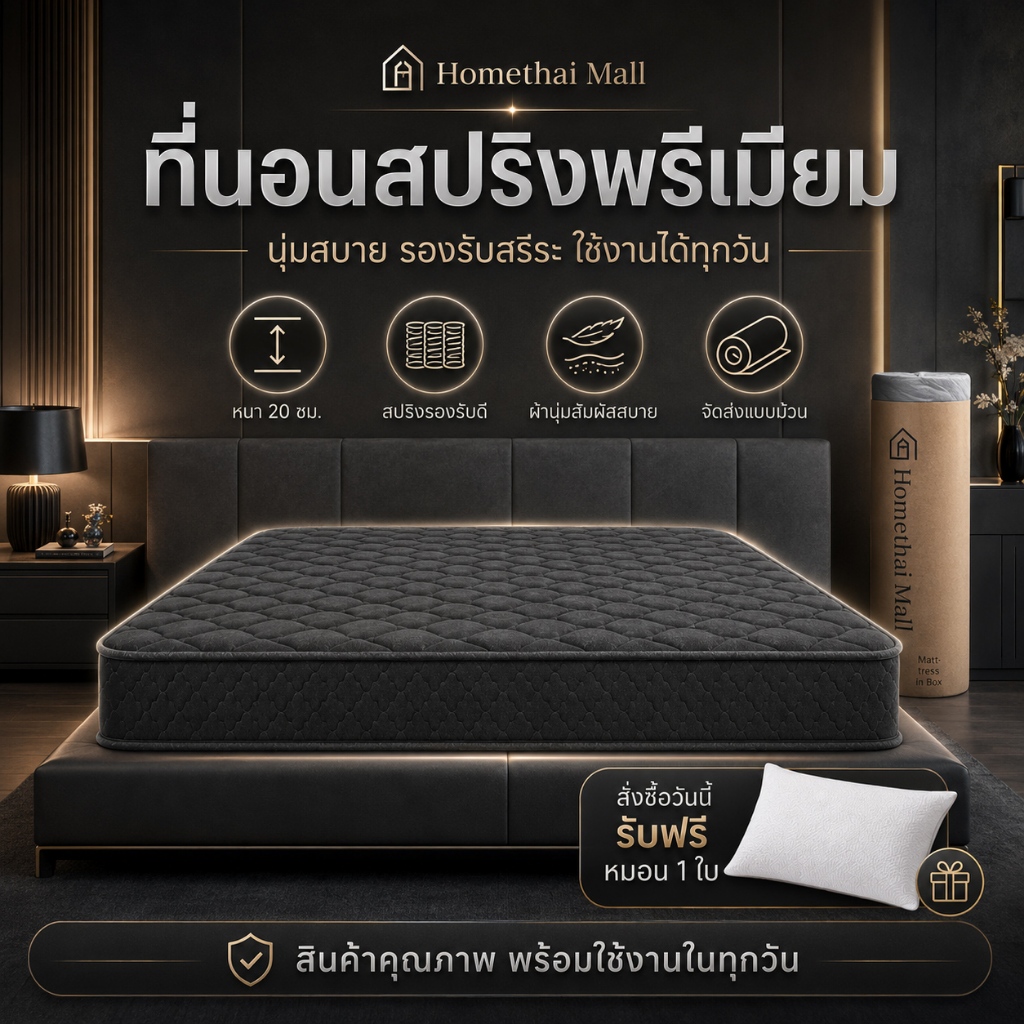 ที่นอนพ็อกเก็ตสปริง หนา 8 นิ้ว ที่นอนยางพารา รองรับสรีระ ผสานนวัตกรรมชาโคล ขนาด 3.5/4/5/6 ฟุต