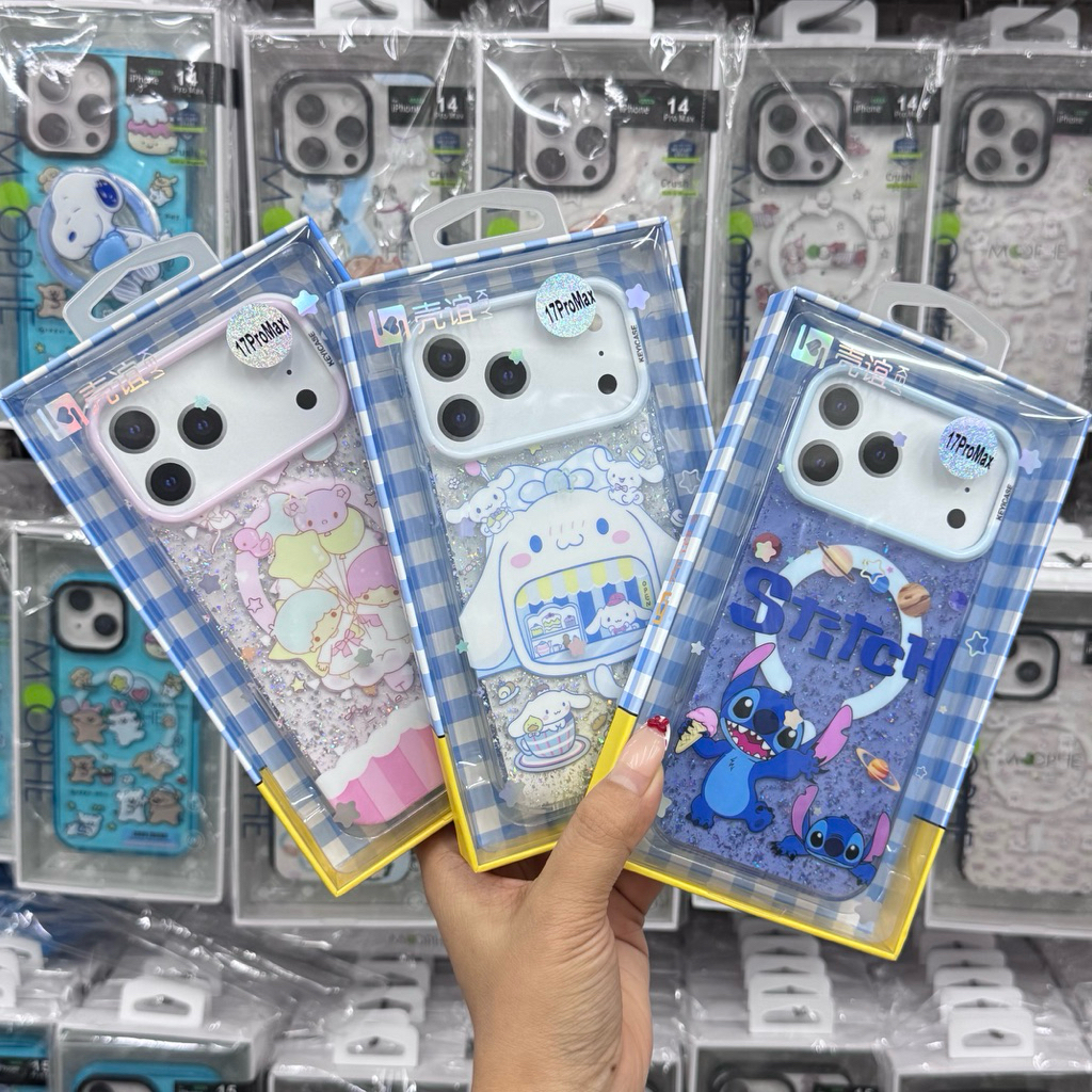 Caseเคสไอโฟนลายการ์ตูนกริตเตอร์รองรับชาร์จไร้สาย For iPhone 11 13/14 14PM 13PM 16ProMax 16Plus 16 15ProMax 15