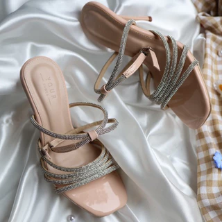 YOURSHOES B73 (เท้าอวบ +เพิ่ม 1ไซส์) / รองเท้าส้นสูง 4 นิ้ว แต่งเพชร รองเท้าผู้หญิง รองเท้ารัดข้อ