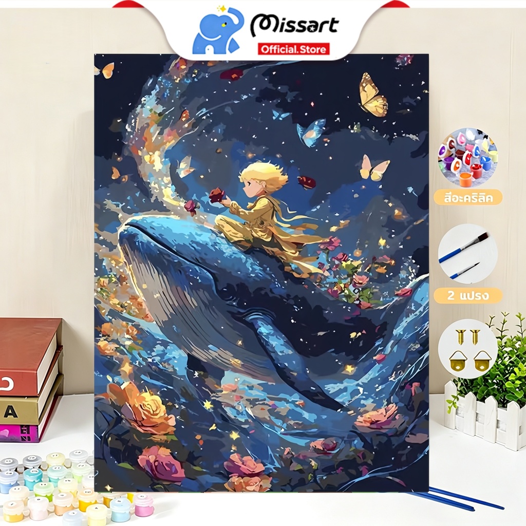 [พร้อมกรอบ] ระบายสีตามตัวเลข 30x40ซม มีเฟรม ภาพวาดตกแต่งอะคริลิก ของขวัญ DIY สำหรับเด็ก คู่
