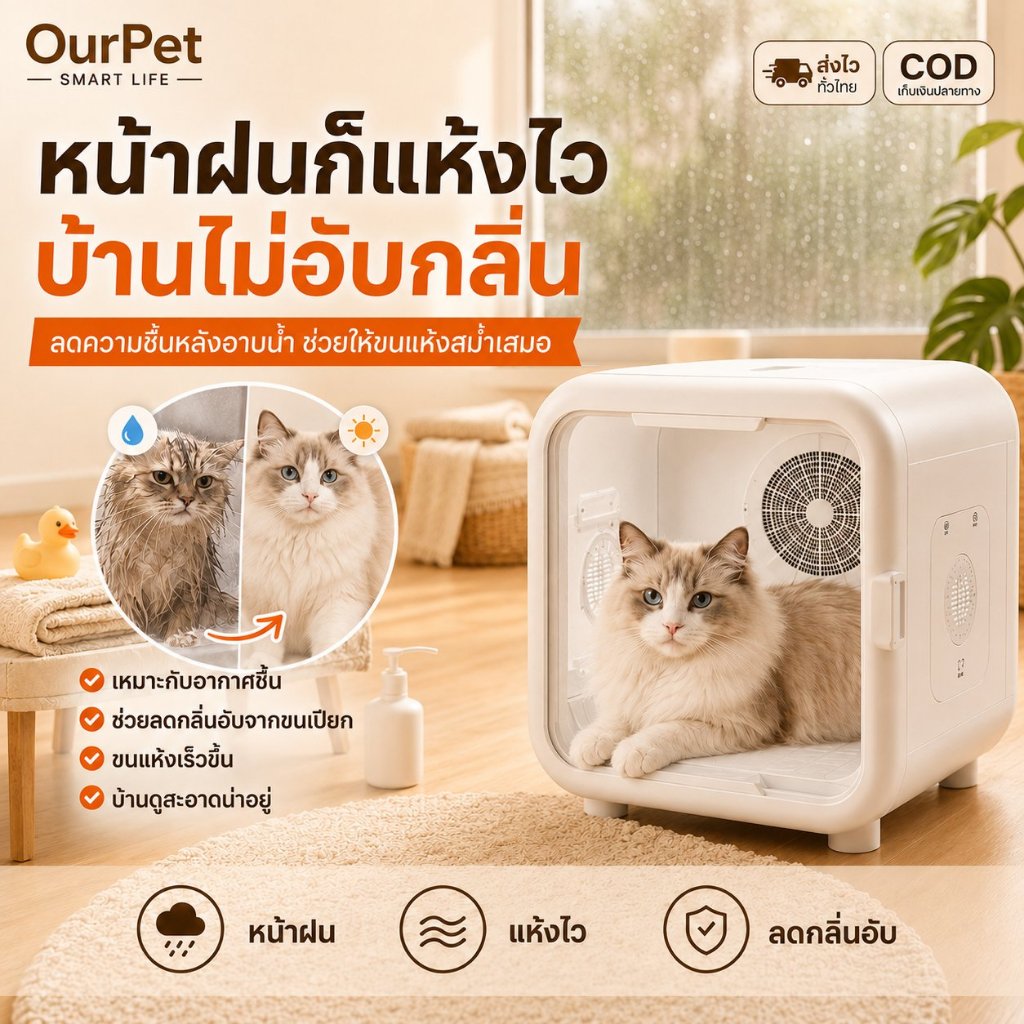 ตู้อบแมว ตู้เป่าขนแมว เป่าขนแมว ตู้เป่า ขนสัตว์เลี้ยง Smart Pet Dryer ตู้เป่าขนอัจฉริยะรุ่นโปร