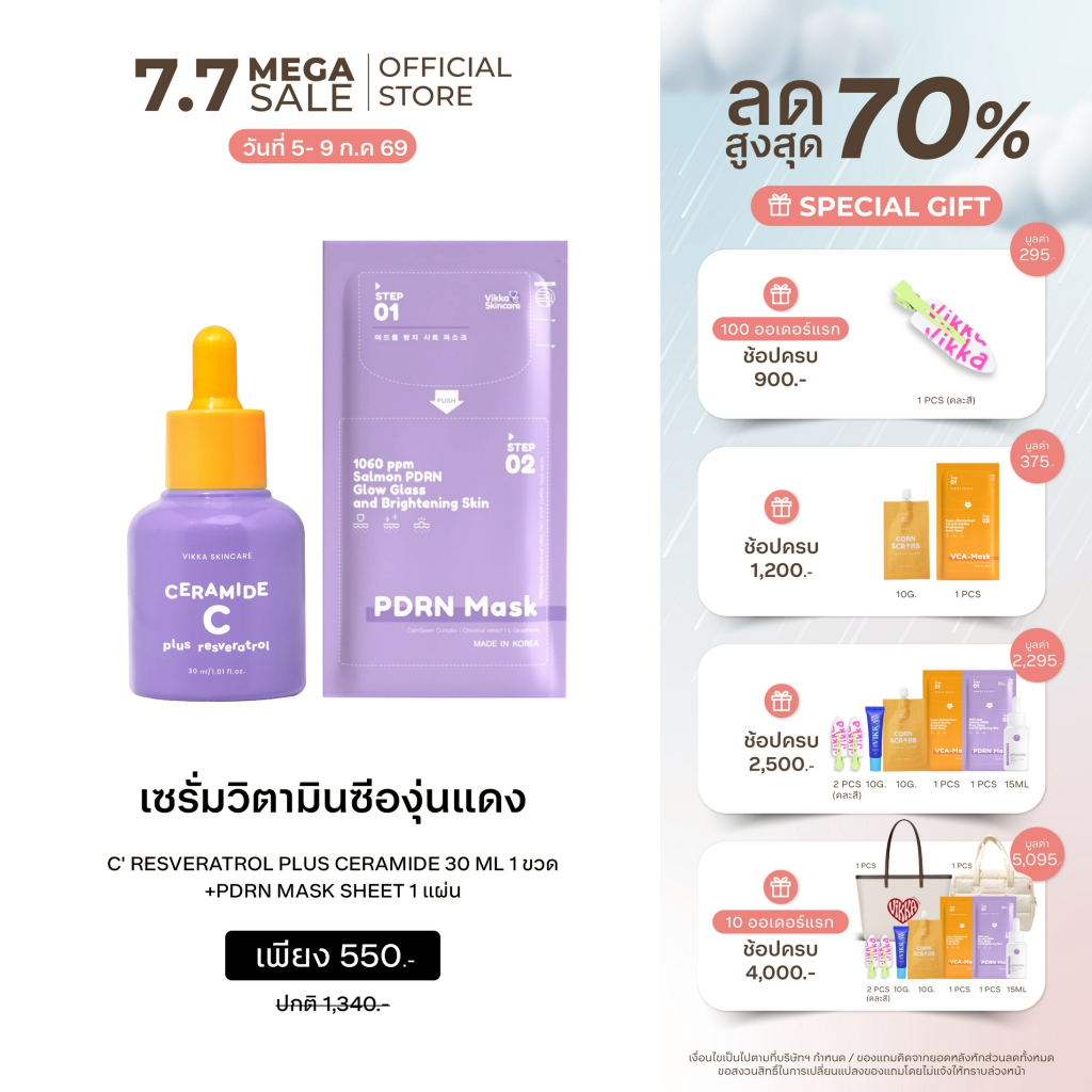 VIKKASKINCARE C'Resveratrol Plus Ceramide 30 ml  เซรั่มวิตามินซี องุ่นแดง ยกระดับผิวกระจ่างใส ลดรอยดำ รอยแดง รอยสิว