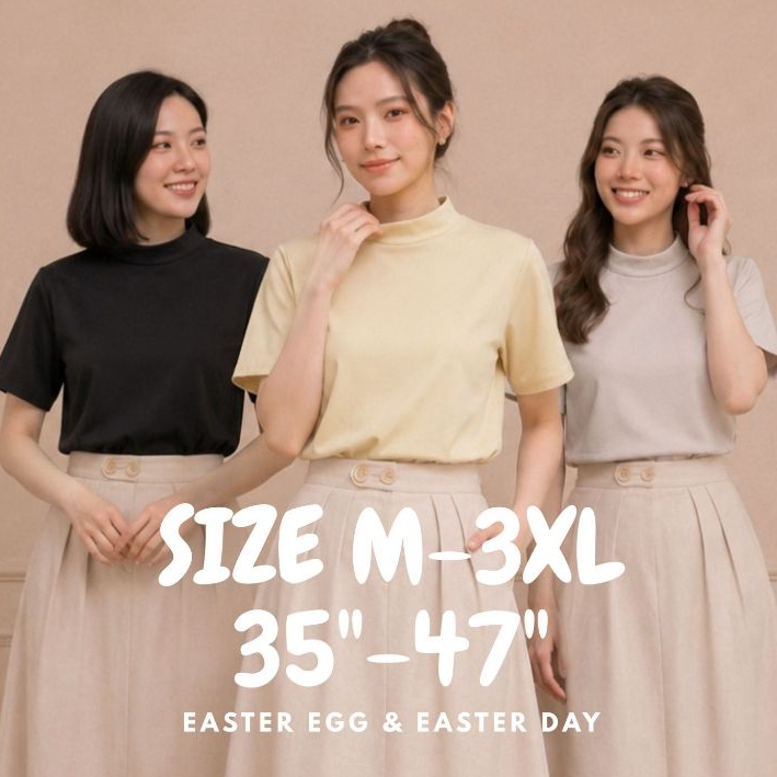 A02 เสื้อแขนสั้น เสื้อทํางานผู้หญิง ทรงคอเต่า ใส่ทำงาน ใส่เที่ยวได้ Easter Egg