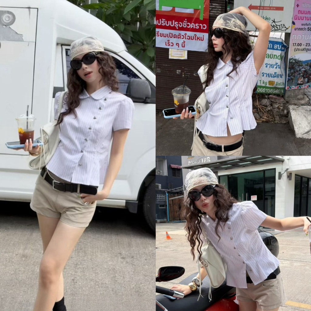 เสื้อเชิ้ตลายริ้วกระดุมหัวใจ - SU359 TAG MM FISH
