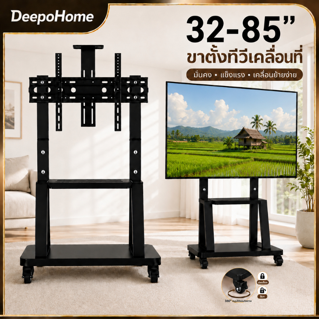 ขาตั้งทีวี 32-85 นิ้ว ขาตั้งทีวีล้อเลื่อน Mobile TV Stand รับน้ำหนัก 150 กก ปรับระดับความสูงได้ พร้อมล้อเลื่อน รองรับจอข