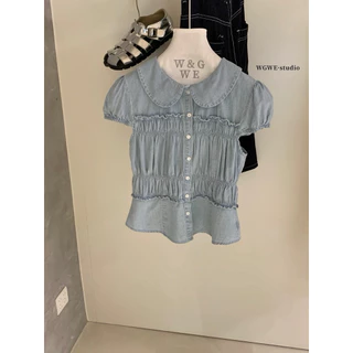 📍พร้อมส่ง📍9952 เสื้อคอบัวแขนสั้น งานกระดุมหน้า เนื้อผ้าดี ทรงสวย TAG:WG.WE🇰🇷