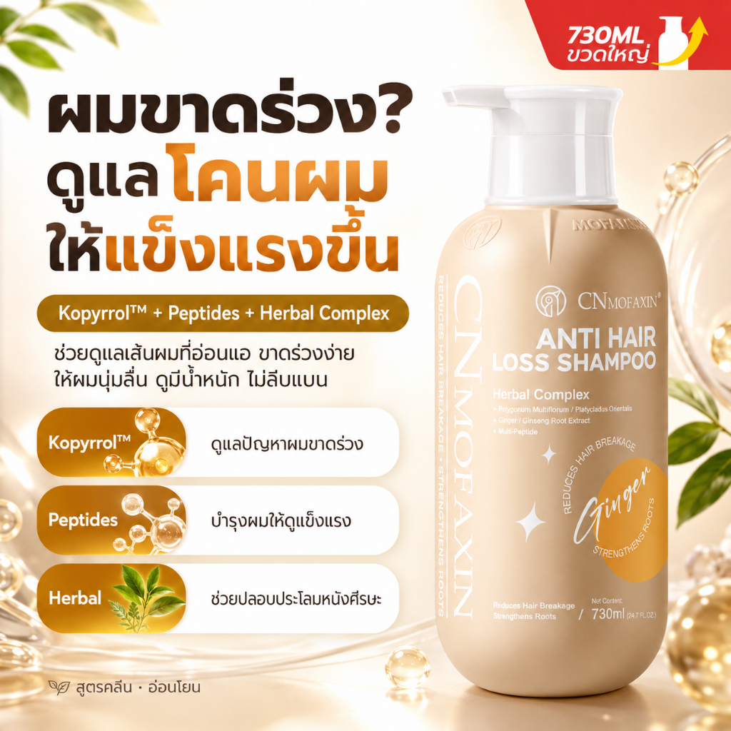CNMOFAXIN แชมพูดูแลผมขาดหลุดร่วง 730ml Kopyrrol + Multi-Peptide บำรุงโคนผมและหนังศีรษะ ผมดูหนาแข็งแรง