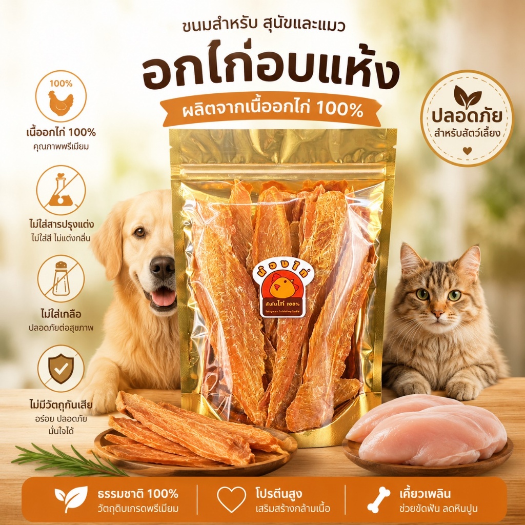 อกไก่อบแห้ง By Nongkai ( ขนมสุนัข , ขนมแมว , ขนมหมา )