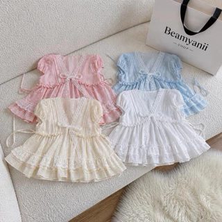 เสื้อแขนตุ๊กตา อก 32-38 แต่งฉลุโบว์หน้า ( Cookie )