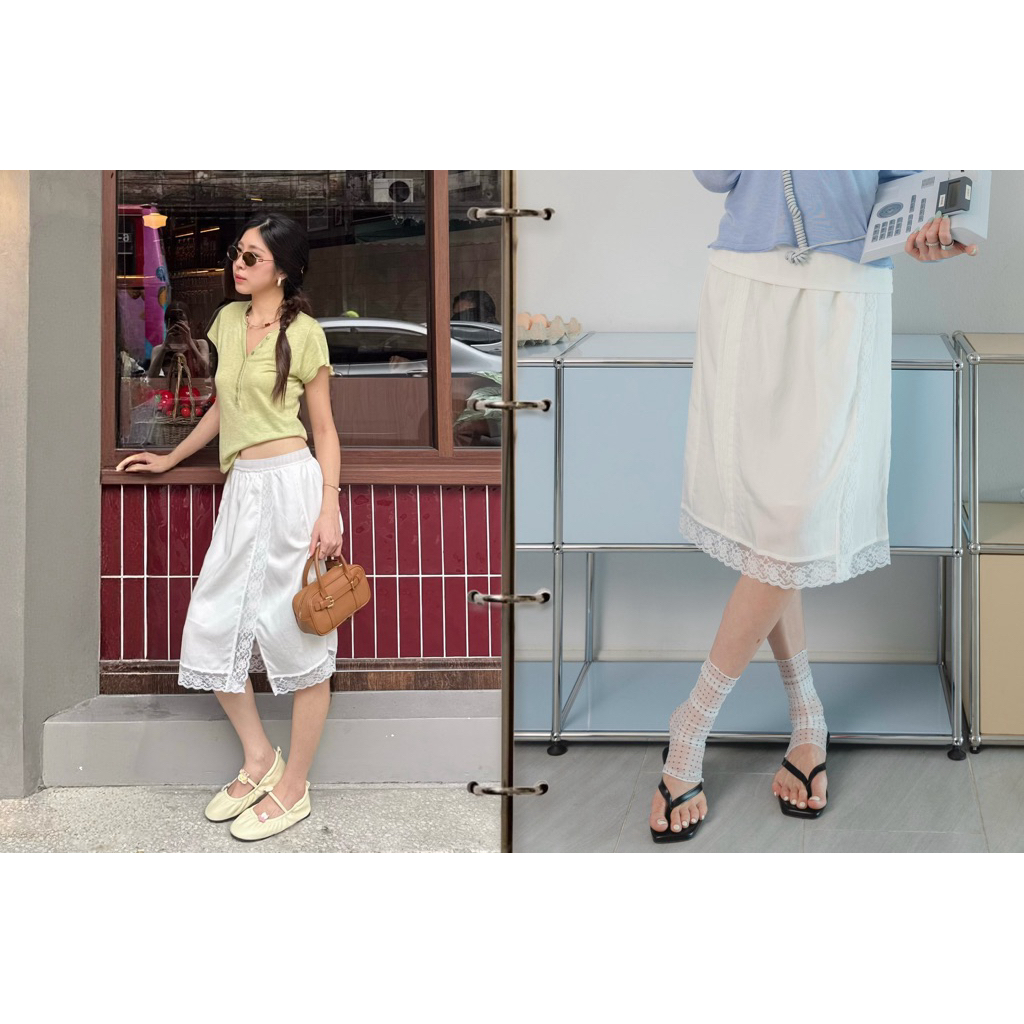 FLASHMARBLE - MOLLY LACE SKIRT กระโปรงทรงเอ แต่งผ้าลูกไม้