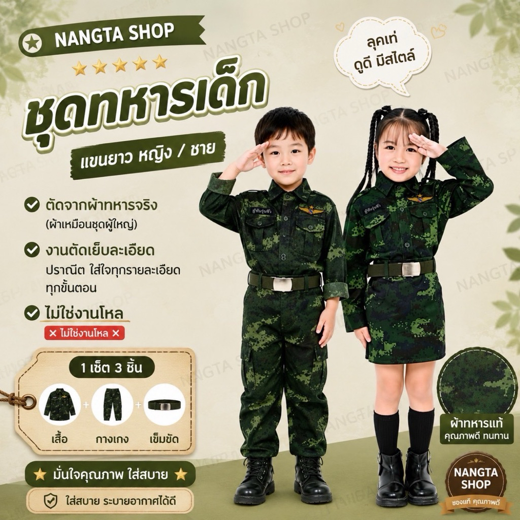 ชุดทหารเด็ก ชาย/หญิง หมวกเด็ก
