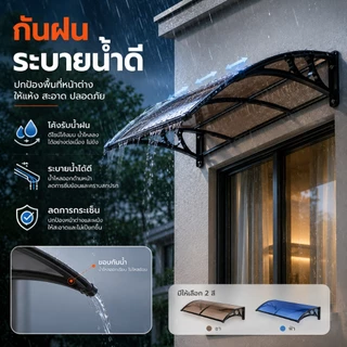กันสาดหน้าต่าง กันสาดโพลีคาร์บอเนต 80*120/120*240 ทนต่อแรงกระแทก UPF50+ ป้องกันรังสียูวีได้ 98% ติดตั้งง่าย