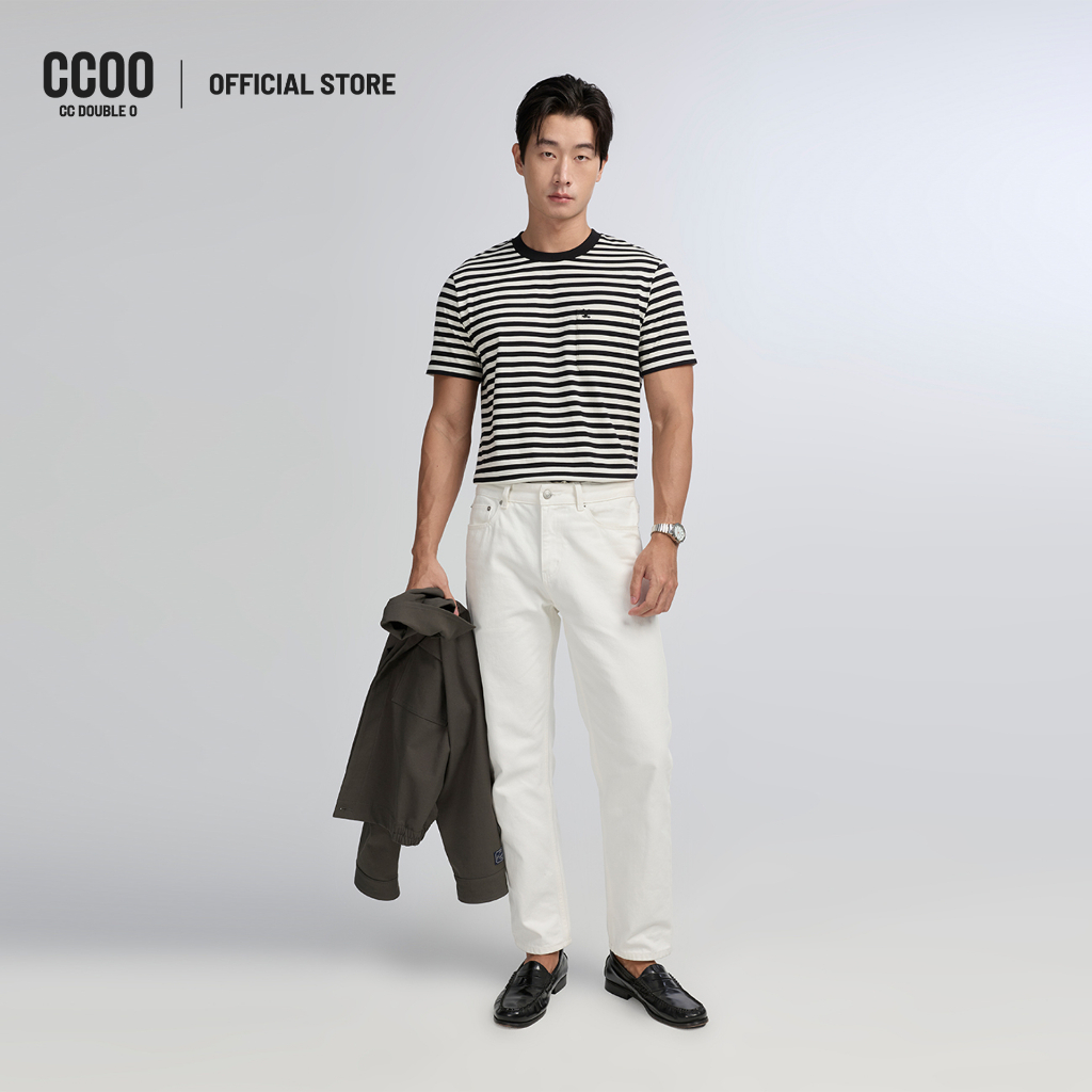 CC DOUBLE O COTTON STRIPED TEE ผู้ชาย เสื้อยืดลายทางคอตตอนทรงเรกูลาร์ รุ่น O26WGMA030 (AW26 #A1)
