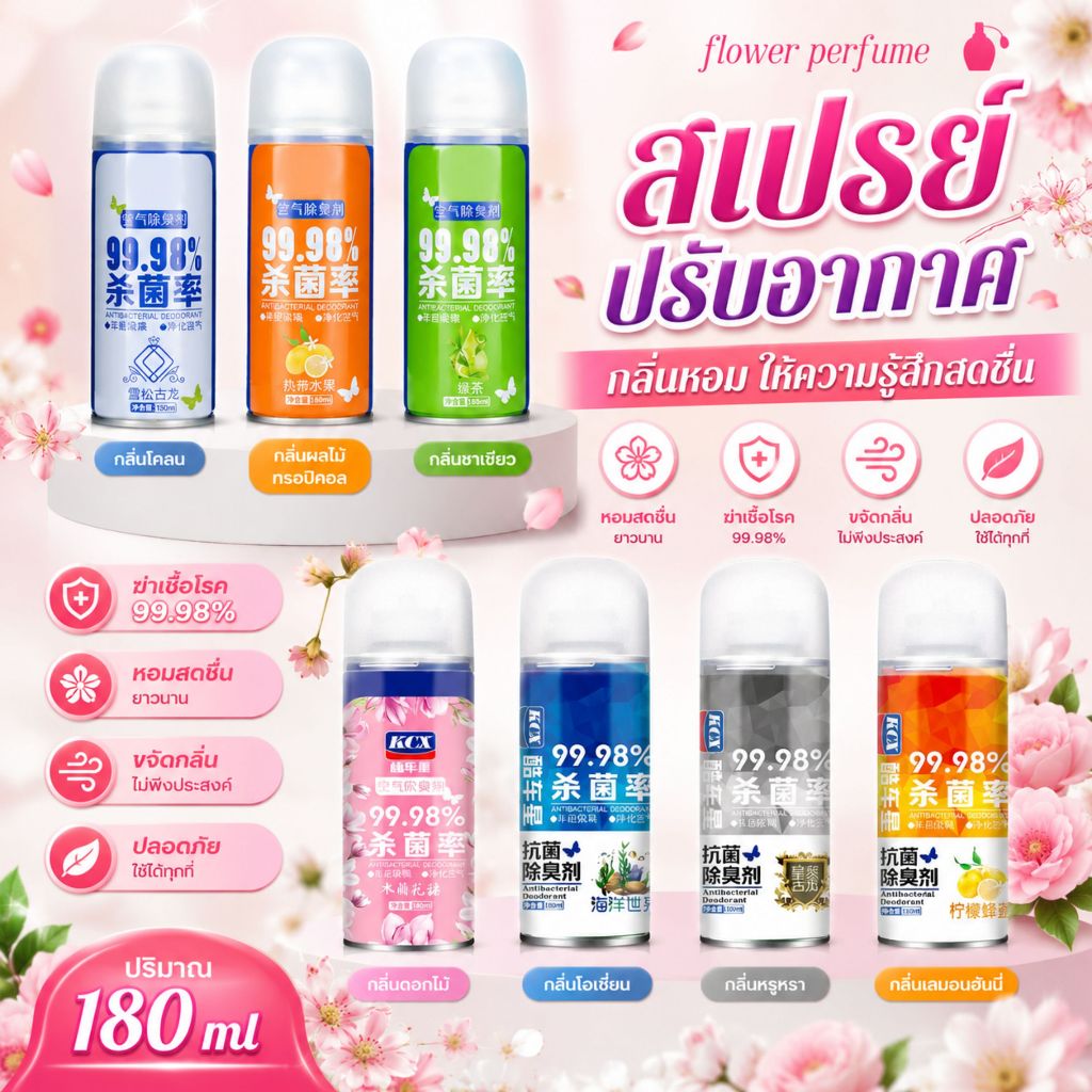 ⭐ลูกค้าใหม่ 1฿⭐สเปรย์ปรับอากาศ ดับกลิ่นเหม็น ใช้งานง่าย ใช้ได้กับทุกสถานที่ มี.ให้เลือก 7 กลิ่น ขนาด 180 ML