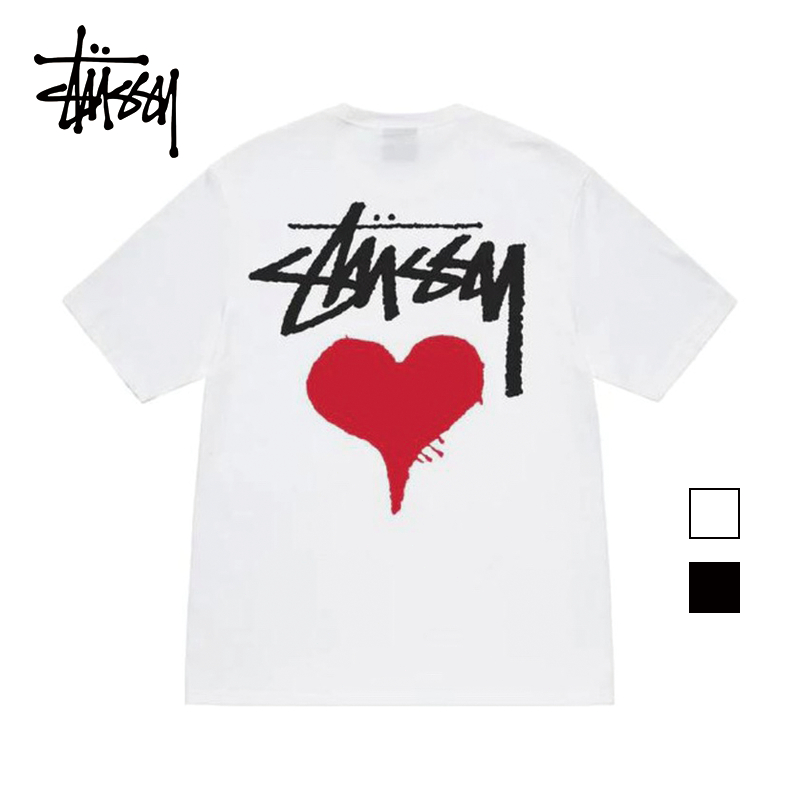 มีในสต๊อก/แท้ [stussy]Stock Heart Tee แขนสั้นพิมพ์รูปหัวใจเสื้อ