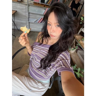 Soleil Off Shoulder เสื้อนิตทอลายทางทรงเปิดไหล่